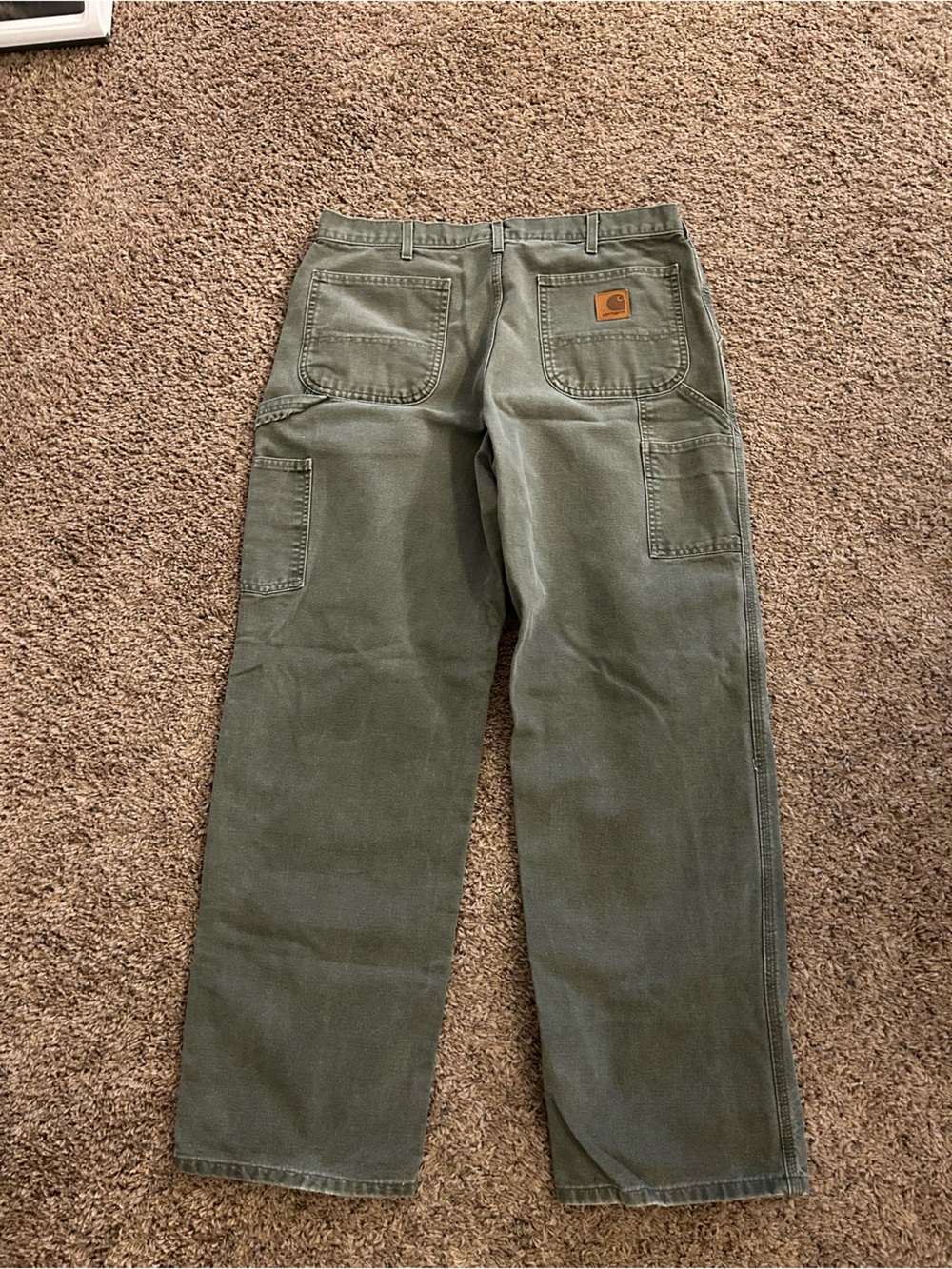 VTG Carhartt B11 MOS Green Workwear Dungaree Fit Carpenter Jeans Size 36x32 - Picture 3 of 4